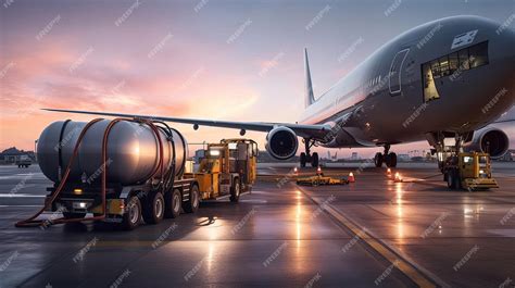 commercial jet refueling during nighttime airport operations