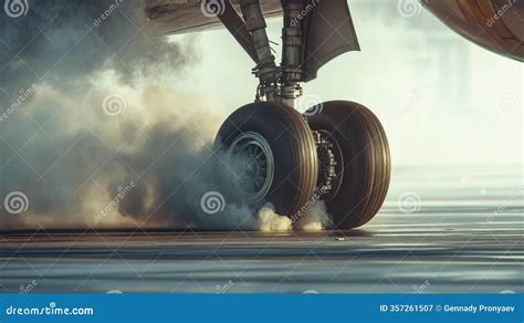 commercial jet touching down firmly with smoke from tires runway
