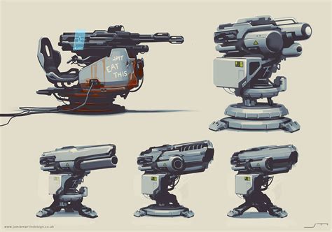 Concept art of future autonomous tank turret with energy weapon