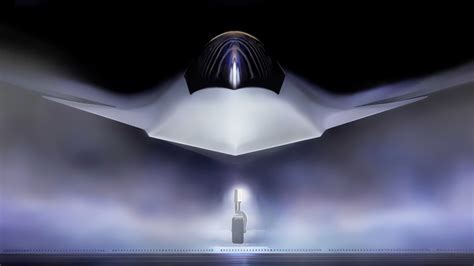 Conceptual rendering of NGAD F-47 flying alongside unmanned combat drones during 2030s mission scenario
