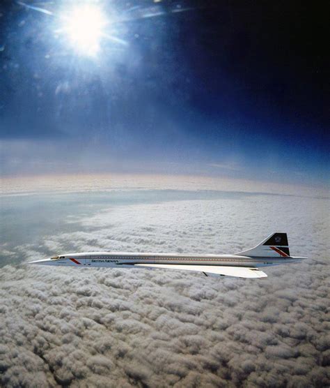 Concorde supersonic jet cruising above clouds Mach 2