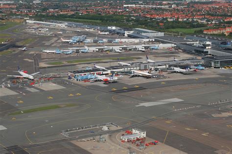 copenhagen airport aerial view with aircraft at gates