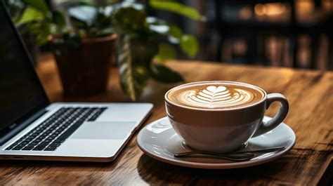 cozy café terrace in teikums neighborhood with coffee and laptop