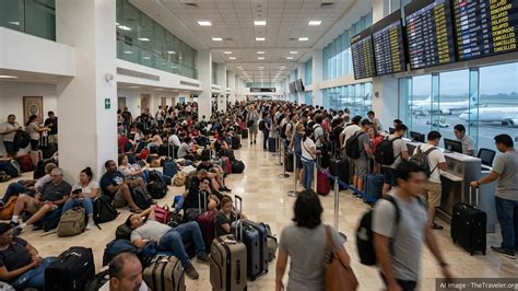 crowded departure boards and stranded passengers at Guarulhos Airport