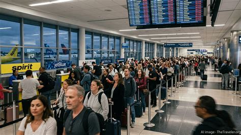 crowded US airport terminal during widespread flight delays