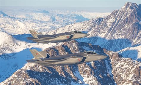 Danish Air Force F-35 patrolling Arctic airspace near Greenland with NATO insignia visible