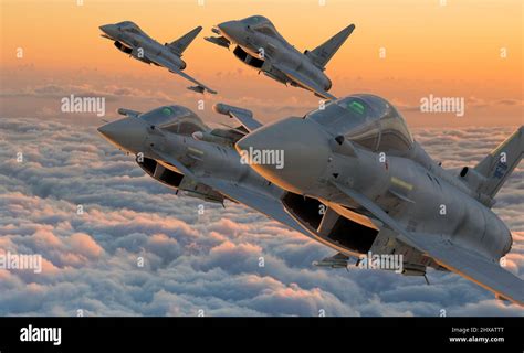 Dassault Rafale and Eurofighter Typhoon in formation flight
