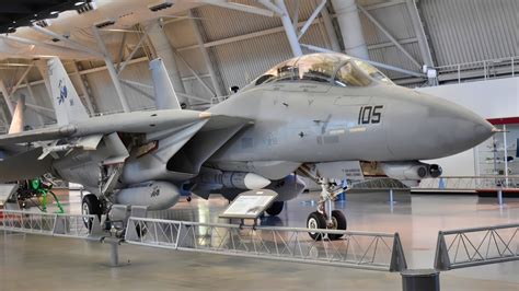 Decommissioned F-14 Tomcat displayed at an aviation museum