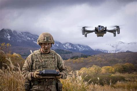 defense contractor engineering small military drone in factory