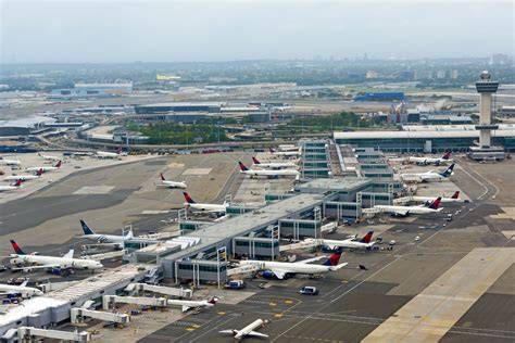 Delta Air Lines Airbus aircraft at New York JFK international terminal