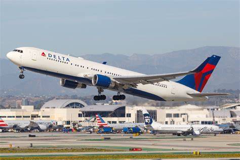 Delta Air Lines Boeing 767 widebody taking off from New York JFK airport