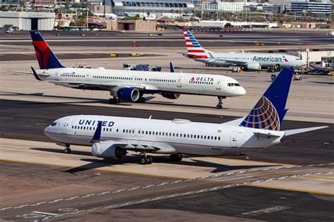 Delta United American Airlines aircraft at Los Angeles International Airport LAX terminals