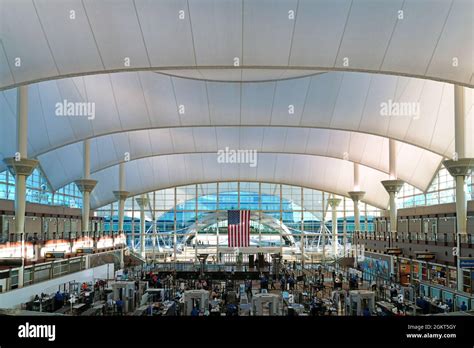 Denver International Airport terminal white tent roof and massive airport grounds