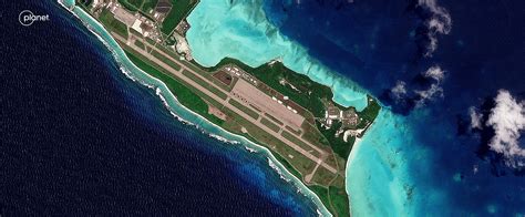 Diego Garcia military runway with strategic bombers in the Indian Ocean