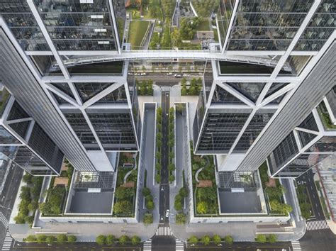 DJI headquarters with corporate flags flying high