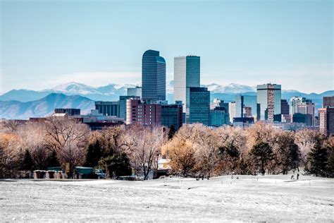 Downtown Denver skyline in winter