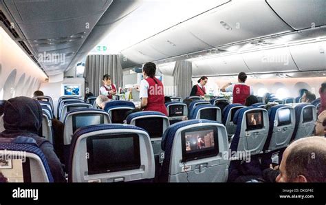 Dreamliner cabin with meal service during Antarctica flight