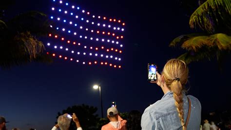 Drone light show during U.S. Independence Day event replacing fireworks due to fire risk
