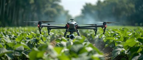 drone performing swath dye test over soybean field