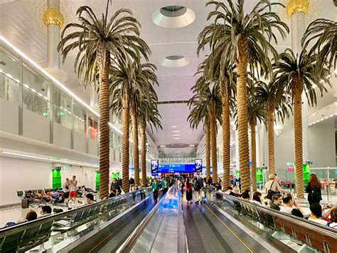 Dubai airport terminal 3 interior luxury concourse palm trees