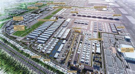 Dubai South Emirates engineering complex construction site for widebody aircraft MRO hangars