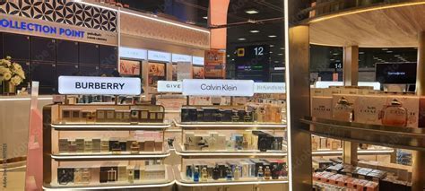 duty-free perfume section at international airport retail zone