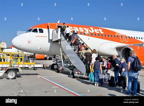 easyjet plane boarding passengers at sal island airport cape verde