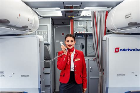 edelweiss air cabin crew serving premium meal on halifax-zurich flight