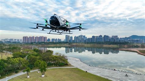 EHang EH216-S autonomous passenger drone during city demo flight