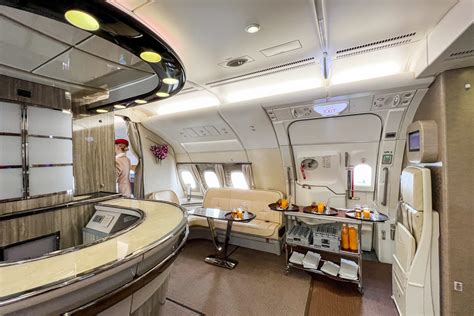Emirates A380 bar lounge cakes and snacks display