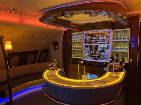 Emirates A380 bar lounge cocktail preparation