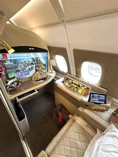 Emirates A380 First Class cabin Dubai United States long haul
