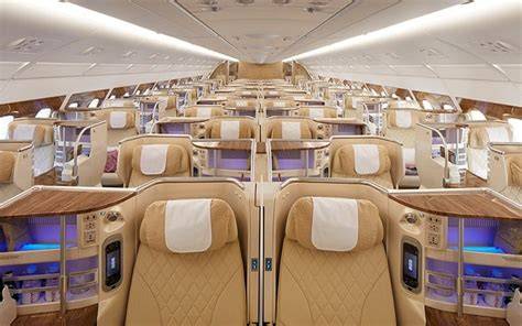 Emirates A380 two-class cabin interior bound for Medina Umrah service