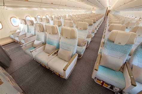 Emirates Airbus A350-900 economy class cabin with wide seats