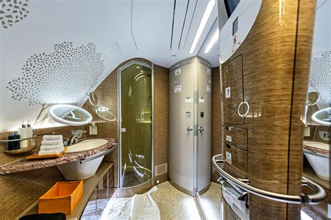 Emirates Airbus A380 first class shower suite and onboard lounge