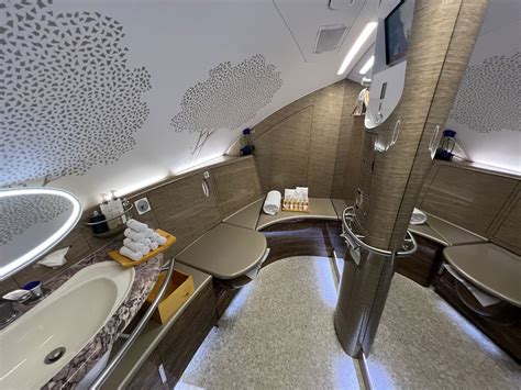 Emirates Airbus A380 first class suite shower spa entrance