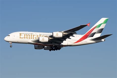 Emirates Airbus A380 in special livery flying over the Alps