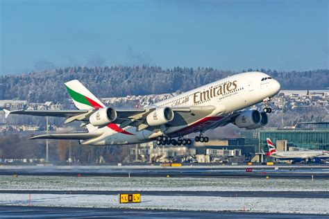 Emirates Airbus A380 taking off sunset long haul route