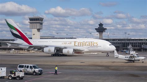 Emirates Airbus A380 taxiing at Washington Dulles International Airport