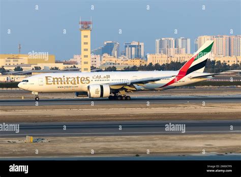 Emirates Boeing 777-200LR long range aircraft departing Dubai International Airport