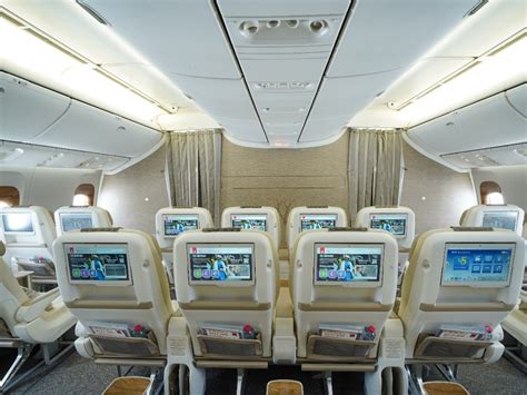 Emirates Boeing 777 Premium Economy leather seats with footrests