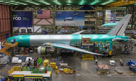 Emirates Boeing 777X aircraft parked at Boeing Renton facility