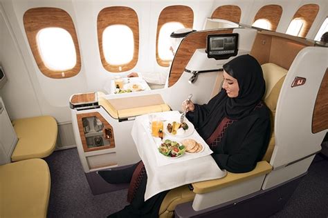 Emirates business class gourmet meal service on Boeing 777