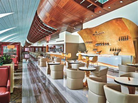 Emirates business class lounge Dubai airport interior dining area