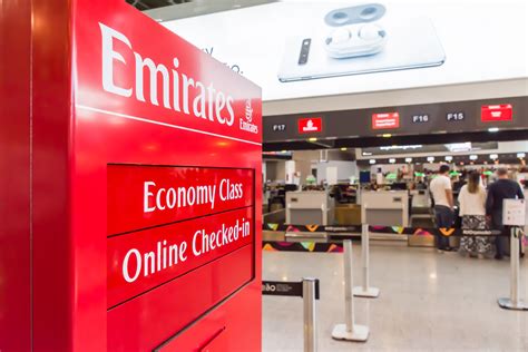 Emirates check-in counters at London Heathrow during rebooking