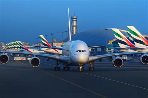 Emirates Dubai hub Airbus A380 taxiing at Dubai International Airport