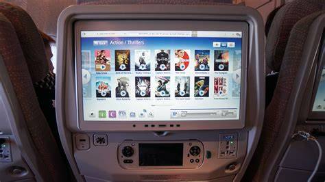 Emirates ICE entertainment screen in Premium Economy seat