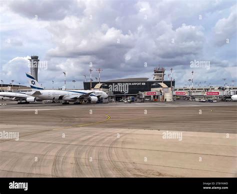 Empty departure gates at Tel Aviv Ben Gurion Airport following mass flight cancellations