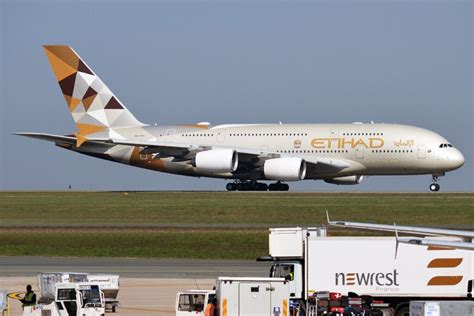 Etihad Airways Airbus A380 at New York JFK Airport gate
