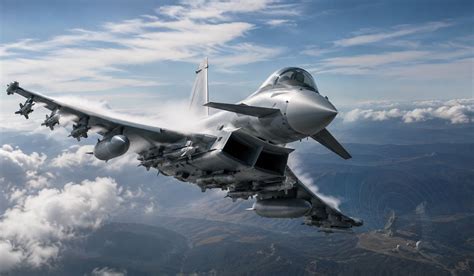 Eurofighter Typhoon accelerating at supersonic speed over European terrain